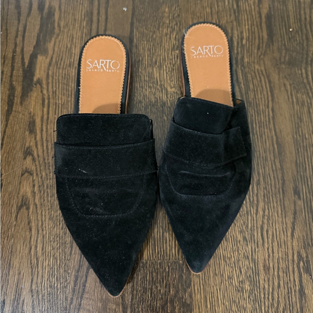 Franco Sarto Black Leather Upper Flat Shoes